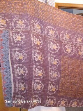 Kantha Quilt Brown Rare 53" x 86" Premium 3 Layer Cotton Reversible K157.